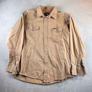 Wrangler Mens Western Snap Shirt Tan Khaki Cotton Twill Long Sleeve XL 2792